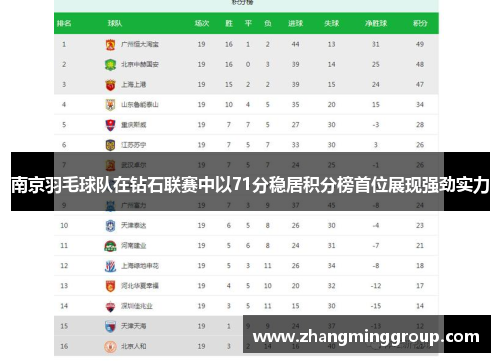 南京羽毛球队在钻石联赛中以71分稳居积分榜首位展现强劲实力