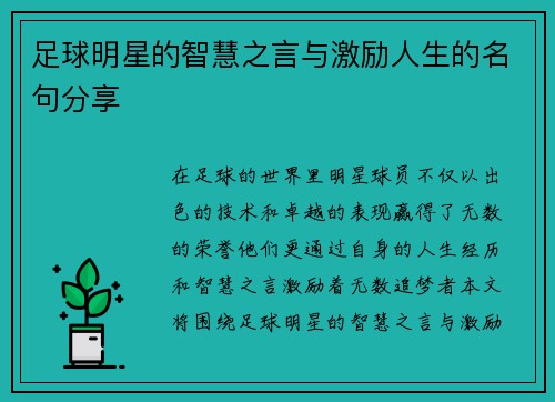 足球明星的智慧之言与激励人生的名句分享